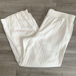 Old Navy Women’s High-Rise Wide Leg Linen Blend Comfort Waist Pants in White XL